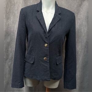 linen blend blazer jacket blue Sz 8 Harve benard